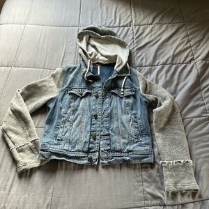 Free People  Denim and Gray Hooded Jacket